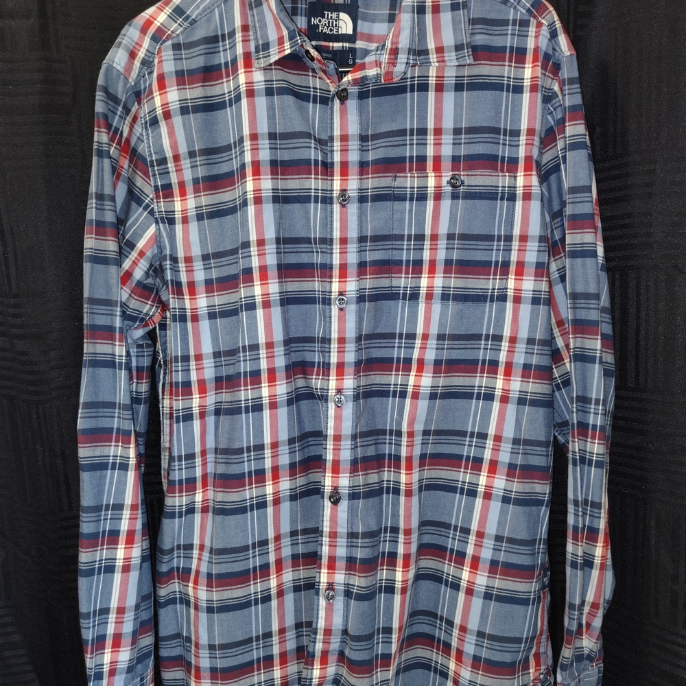 The North Face Men's Navy, Red & White Plaid Button-Down Shirt